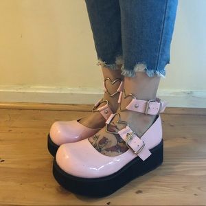 Pink Heart O-Ring Creeper Shoes Demonia